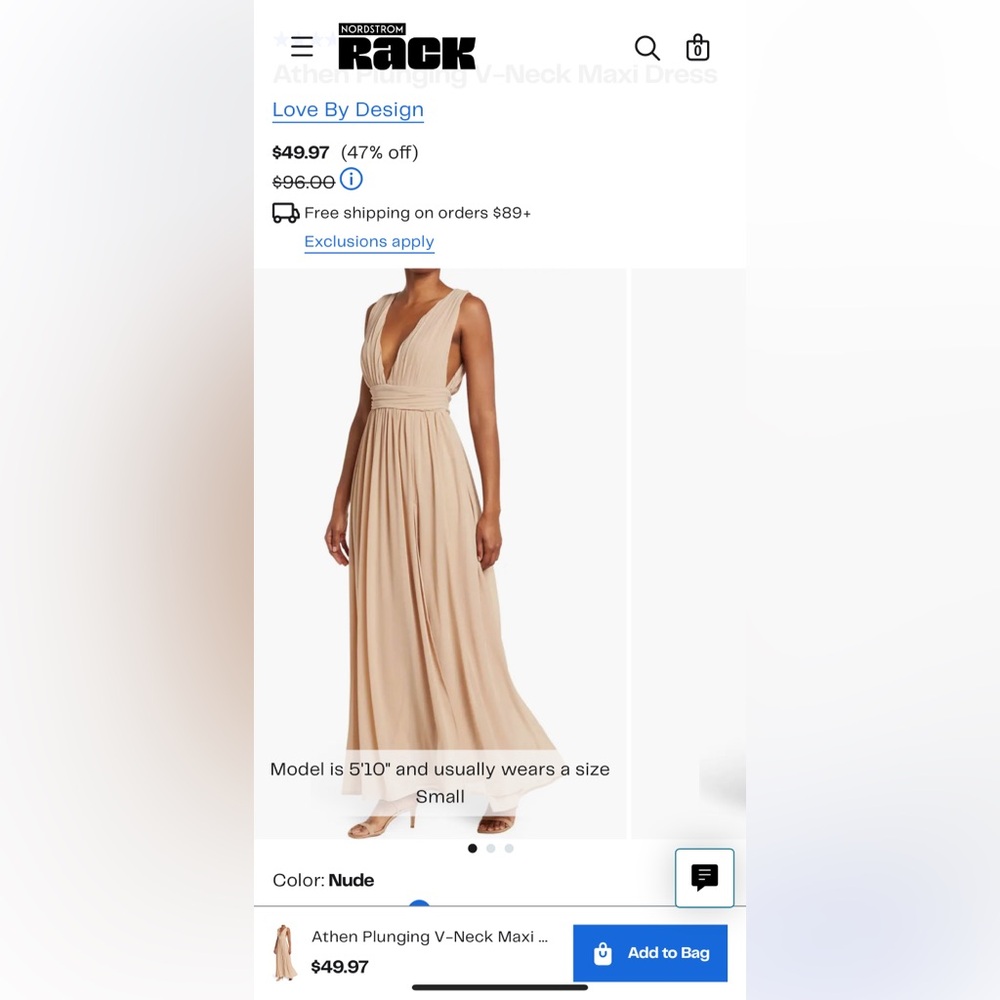 Nude, size small, sleeveless, maxi dress, v neck, NWT
